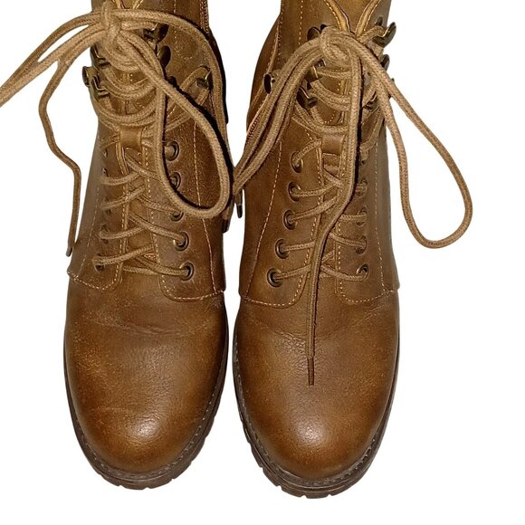 Brown Chunky Platform Lug Block Heel Lace up Zip Faux Leather Ankle Boots Wms 7 - Picture 3 of 14